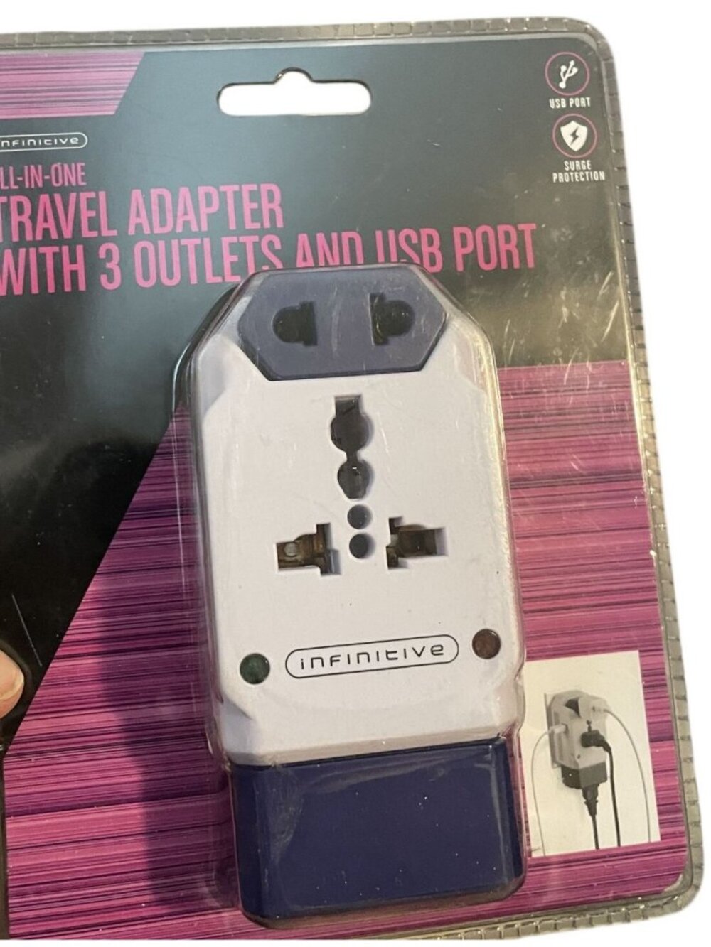 All-In-One Travel Adapter With 3 Outlets & USB Port By Infinitive 1